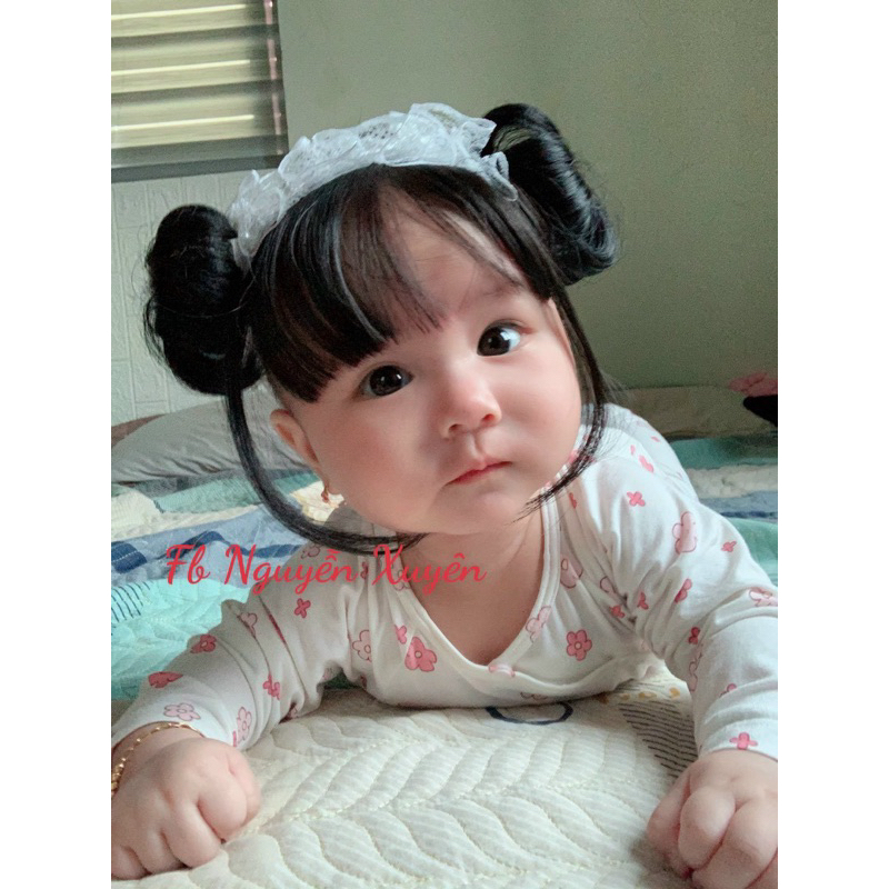 Turban / băng đô tóc giả tiểu thư cho bé