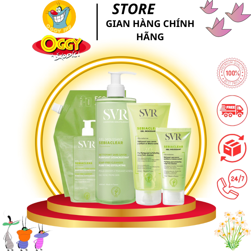 Sữa rửa mặt SVR cho da dầu mụn - SVR Sebiaclear Gel Moussant 200ml-400ml loại bỏ tế bào da chết ngăn ngừa mụn chính hãng