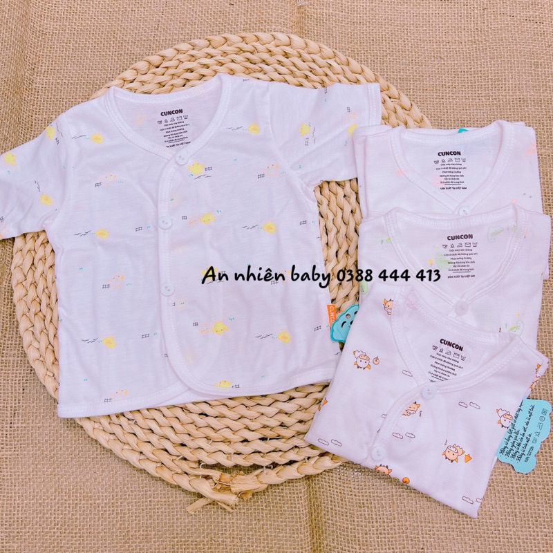 Bộ tay ngắn sơ sinh cotton cao cấp CUNCON | Mẫu bộ quần áo Họa Tiết Cài Lệch | Size 1,2,3 cho bé sơ sinh - 9kg