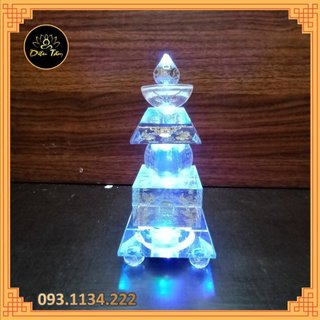 Tháp xá lợi pha lê trắng 20cm có đèn led đổi màu