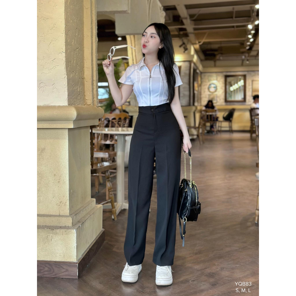 Quần tây nữ xuông 1 nút lưng cao tôn dáng CHIBEST YQB83