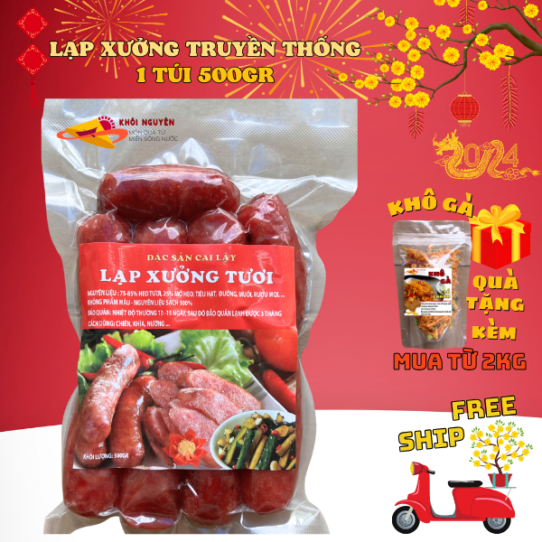 Lạp xưởng, lạp xưởng tươi truyền thống 80% nạc 500gr