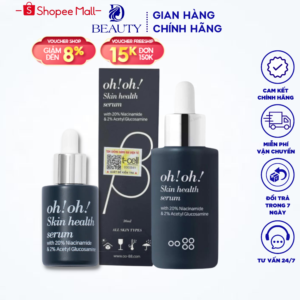 Serum Oh!Oh! Tinh Chất Dưỡng Sáng Da Niacinamide 20%  & 2% Acetyl Glucosamine Giảm Thâm Nám, Thu Nhỏ Lỗ Chân Lông