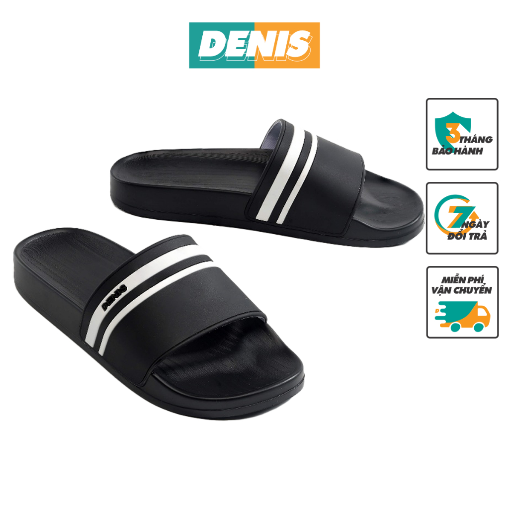 Dép quai ngang nam nữ Denis NT02 Unisex Slipper Màu Đen viền trắng Ngoài trời