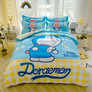 Bộ Chăn Ga Gối Coton Tina Cao Cấp Mẫu Doremon Vàng Mềm Mịn Thoáng Mát Thấm Hút Tốt Cho Đệm 1m2 m4 m6 m8 2m 2m2