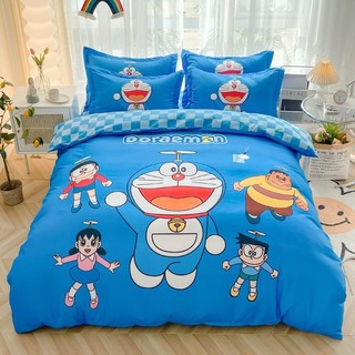 Set Chăn Ga Gối Doremon và Bánh Dorayaki Chất Liệu Coton Tina Cao Cấp Cho Đệm Kích Thước M2, M4, M6, M8, 2M