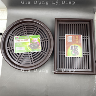 Khay Trà Nhựa Giả Gỗ Đựng Ấm Chén Cao Cấp- Khay Trà Tròn, ,Chữ nhật Song Long