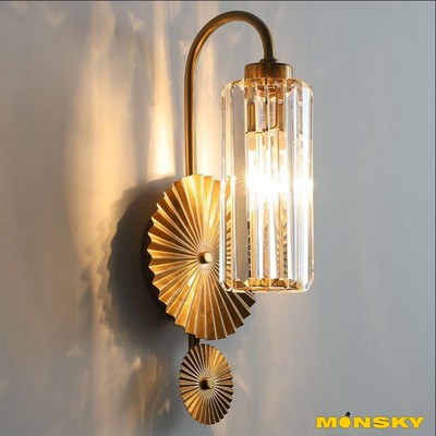 Đèn tường pha lê MONSKY KIYLO đế hình quạt mạ đồng - kèm bóng led ngô 3 màu ánh sáng