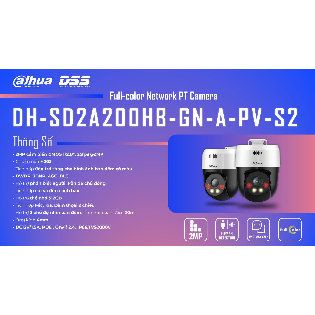 Camera IP PTZ 2MP DAHUA DH-SD2A200HB-GN-A-PV-S2 + kèm nguồn giá rẻ
