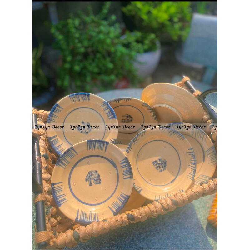 Dĩa 15cm Phếch Xanh Thường Có Chân Đinh Phong Cách Cổ Xưa