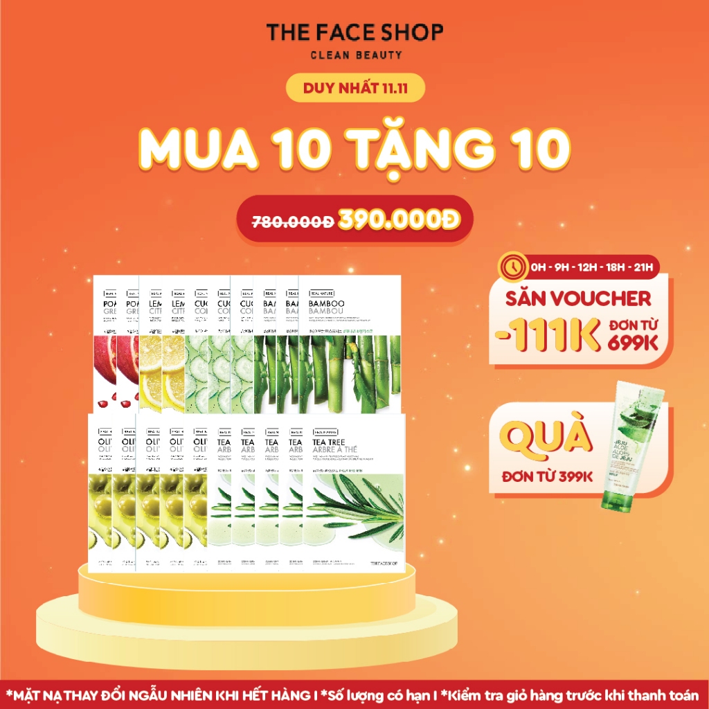 Combo 20 Mặt Nạ Thanh Lọc Da THE FACE SHOP Real Nature 20g (mix nhiều loại)