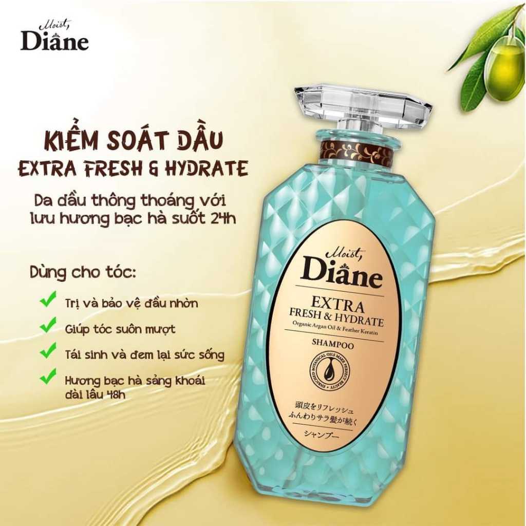 Dầu Gội Dầu Xả Cao Cấp Dành cho tóc bết dính, da đầu nhờn, nhiều dầu Moist Diane Extra Fresh & Hydrate Nhật Bản