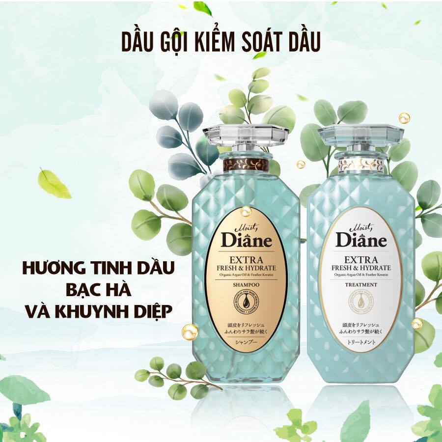 Dầu Gội Dầu Xả Cao Cấp Dành cho tóc bết dính, da đầu nhờn, nhiều dầu Moist Diane Extra Fresh & Hydrate Nhật Bản