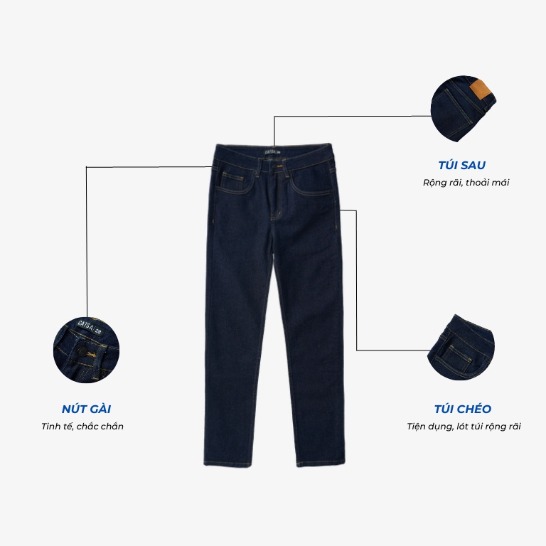 Quần jeans nam CATSA xanh đen form slimfit chất jeans cao cấp năng động QDL155
