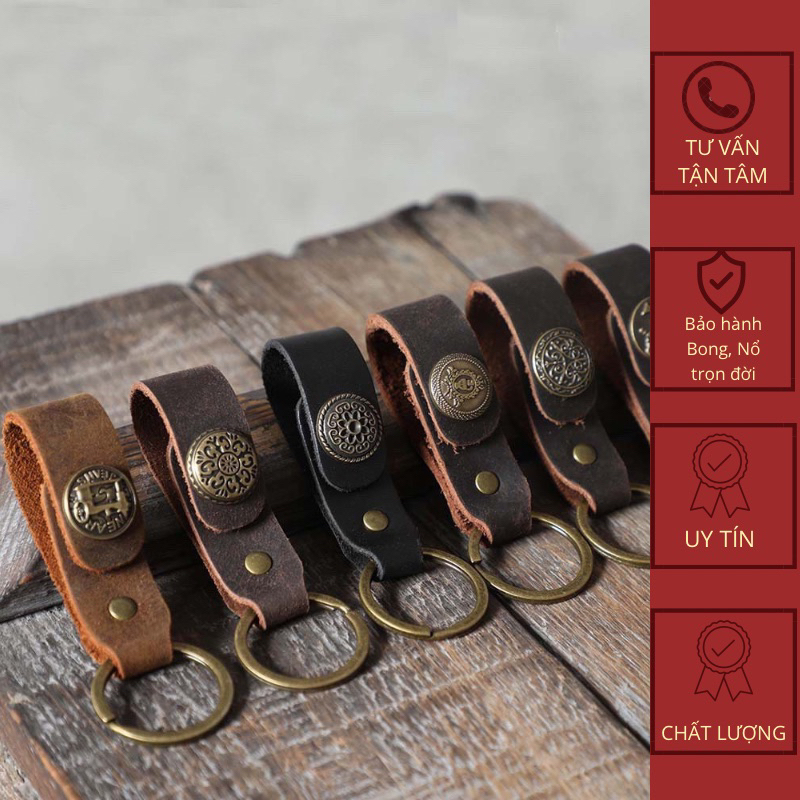 Móc chìa khoá Handmade da thật cúc bấm ngẫu nhiên