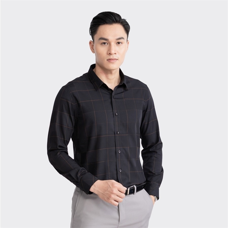 Áo sơ mi nam dài tay ARISTINO Slim Fit ôm nhẹ, họa tiết kẻ đen kẻ cam  thời thượng, lịch lãm - ALS01903