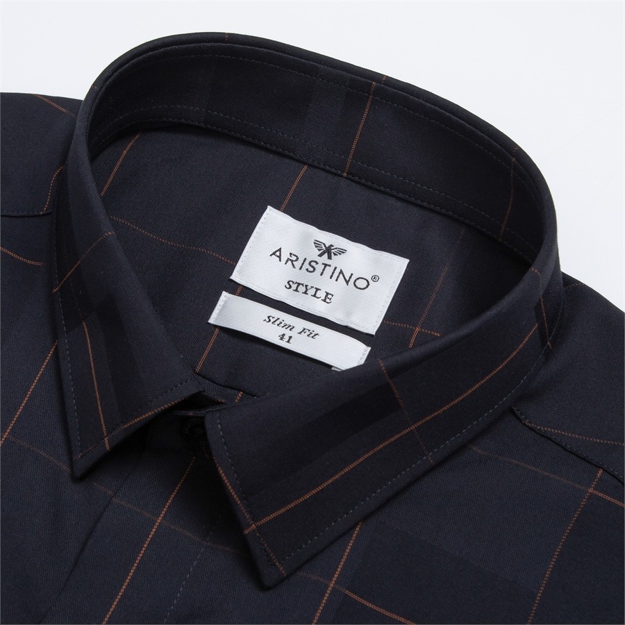 Áo sơ mi nam dài tay ARISTINO Slim Fit ôm nhẹ, họa tiết kẻ đen kẻ cam  thời thượng, lịch lãm - ALS01903