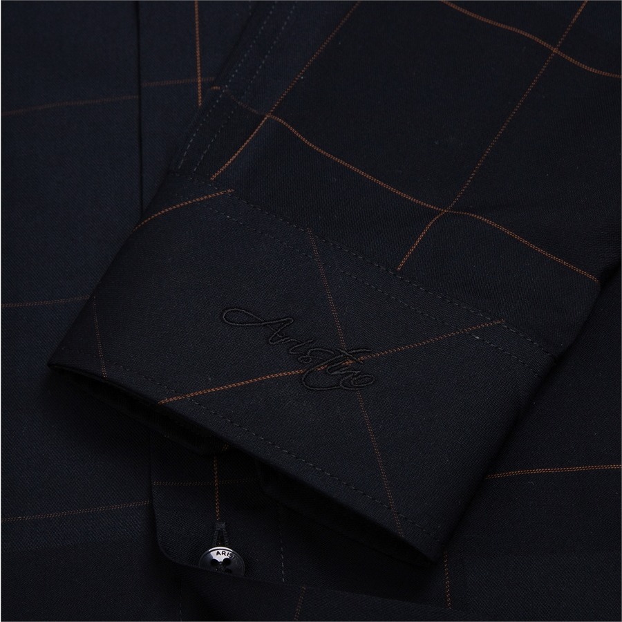 Áo sơ mi nam dài tay ARISTINO Slim Fit ôm nhẹ, họa tiết kẻ đen kẻ cam  thời thượng, lịch lãm - ALS01903