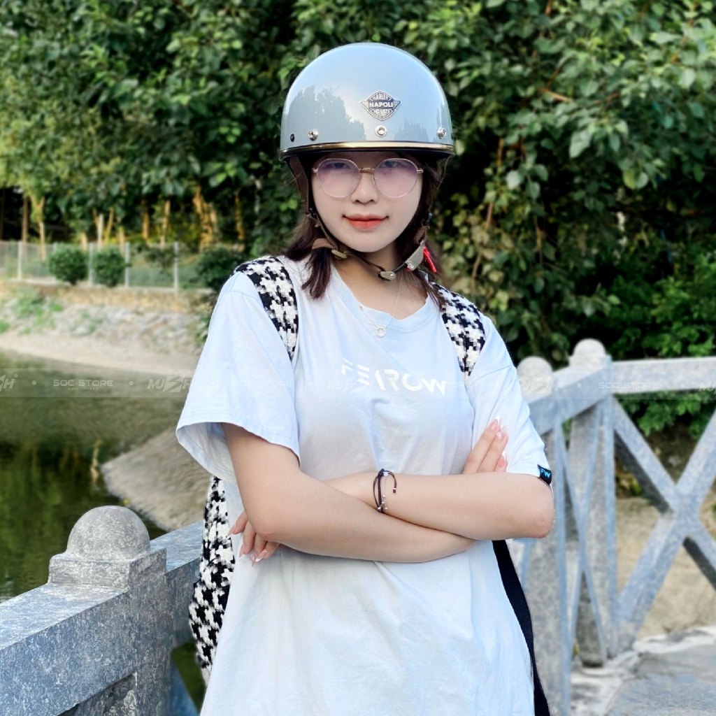 Mũ bảo hiểm nửa đầu Napoli Pug Version Harley, nón bảo hiểm 1/2 Napoli Sóc Store Vietnam chính hãng