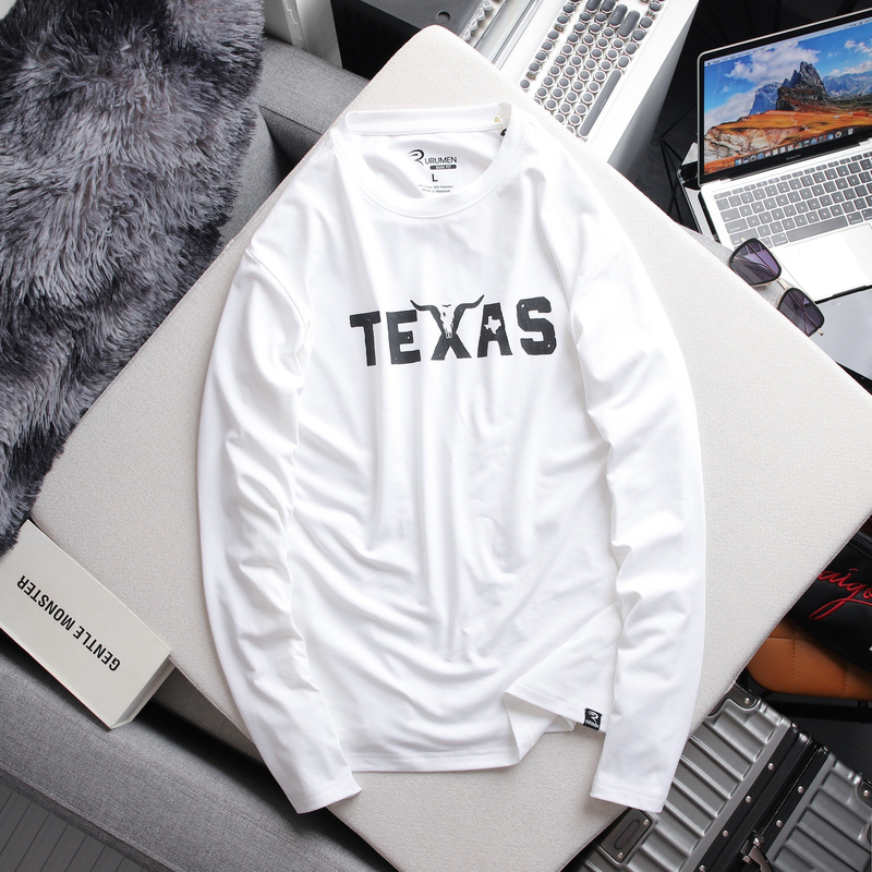 Áo Thun Nam Dài Tay Cổ Tròn Vải Cotton In Chữ Texas Đẹp, Có Big Size AO.132