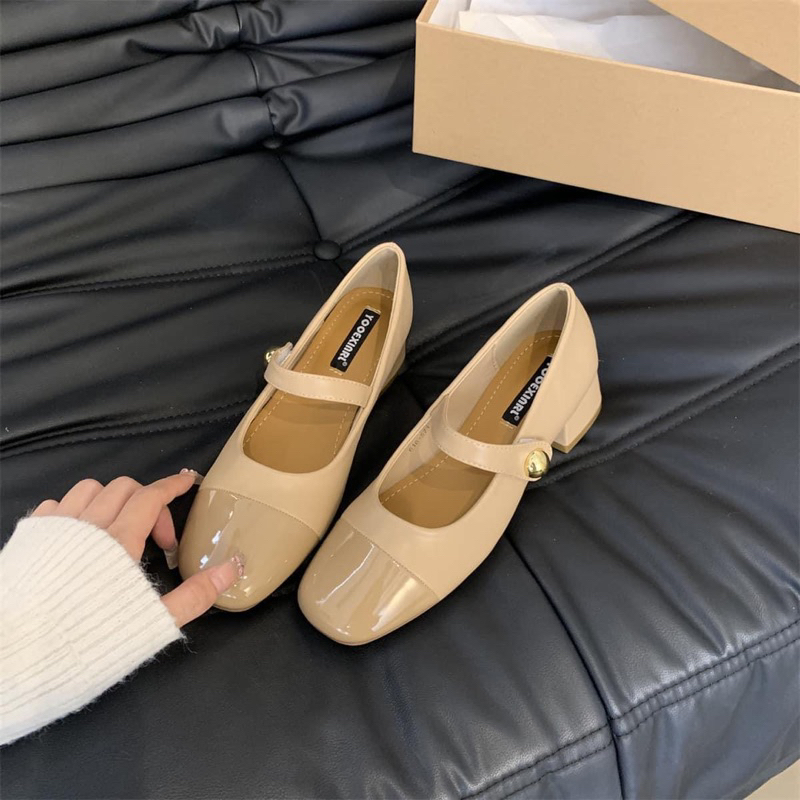 Giày Mary Jane cao gót 5cm da mềm quai ngang thanh lịch - Giày búp bê babydoll tiểu thư