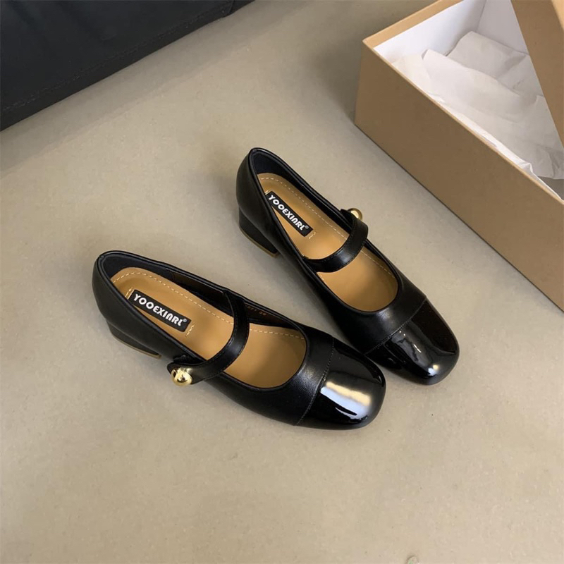 Giày Mary Jane cao gót 5cm da mềm quai ngang thanh lịch - Giày búp bê babydoll tiểu thư