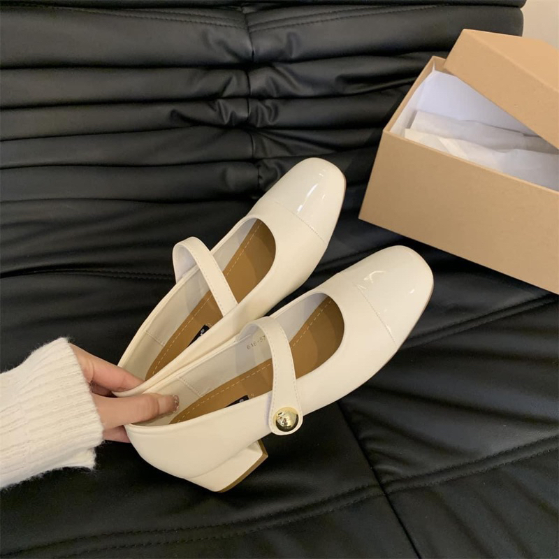 Giày Mary Jane cao gót 5cm da mềm quai ngang thanh lịch - Giày búp bê babydoll tiểu thư