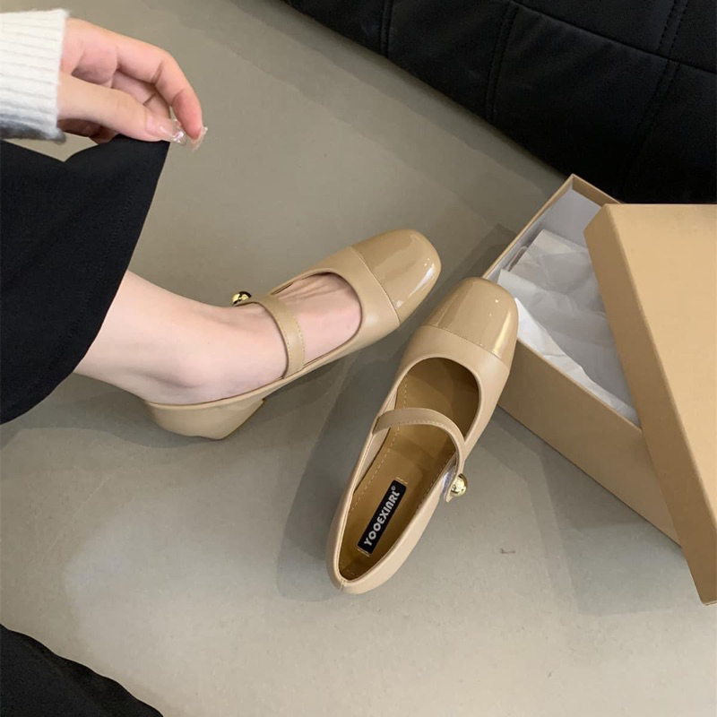 Giày Mary Jane cao gót 5cm da mềm quai ngang thanh lịch - Giày búp bê babydoll tiểu thư