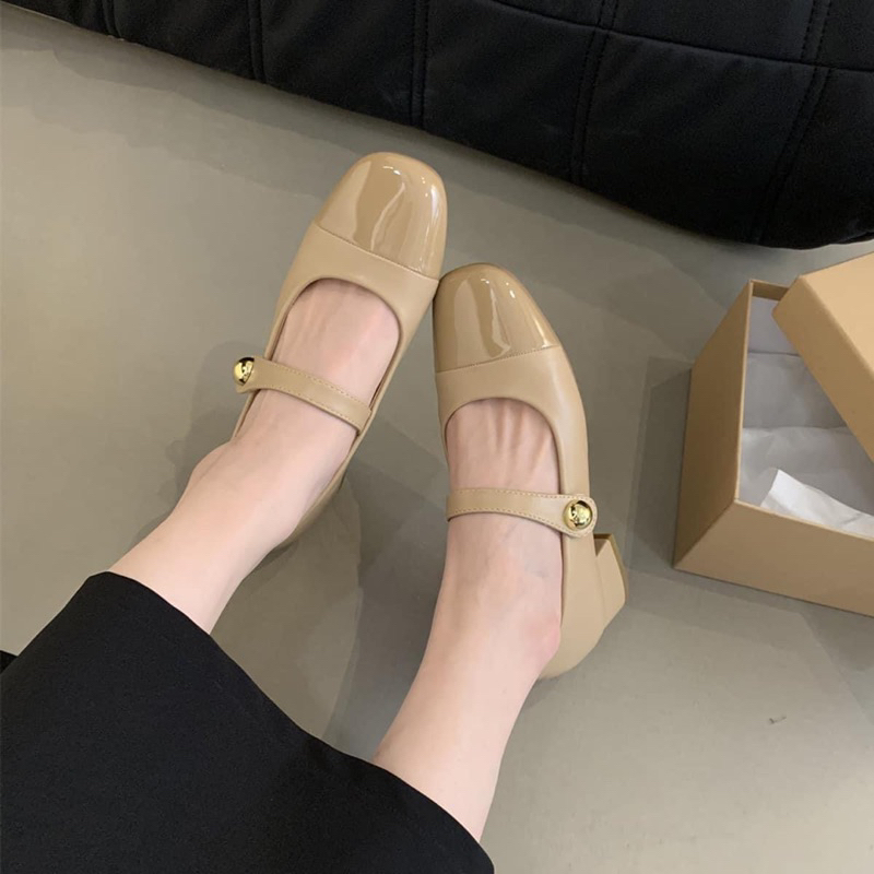 Giày Mary Jane cao gót 5cm da mềm quai ngang thanh lịch - Giày búp bê babydoll tiểu thư