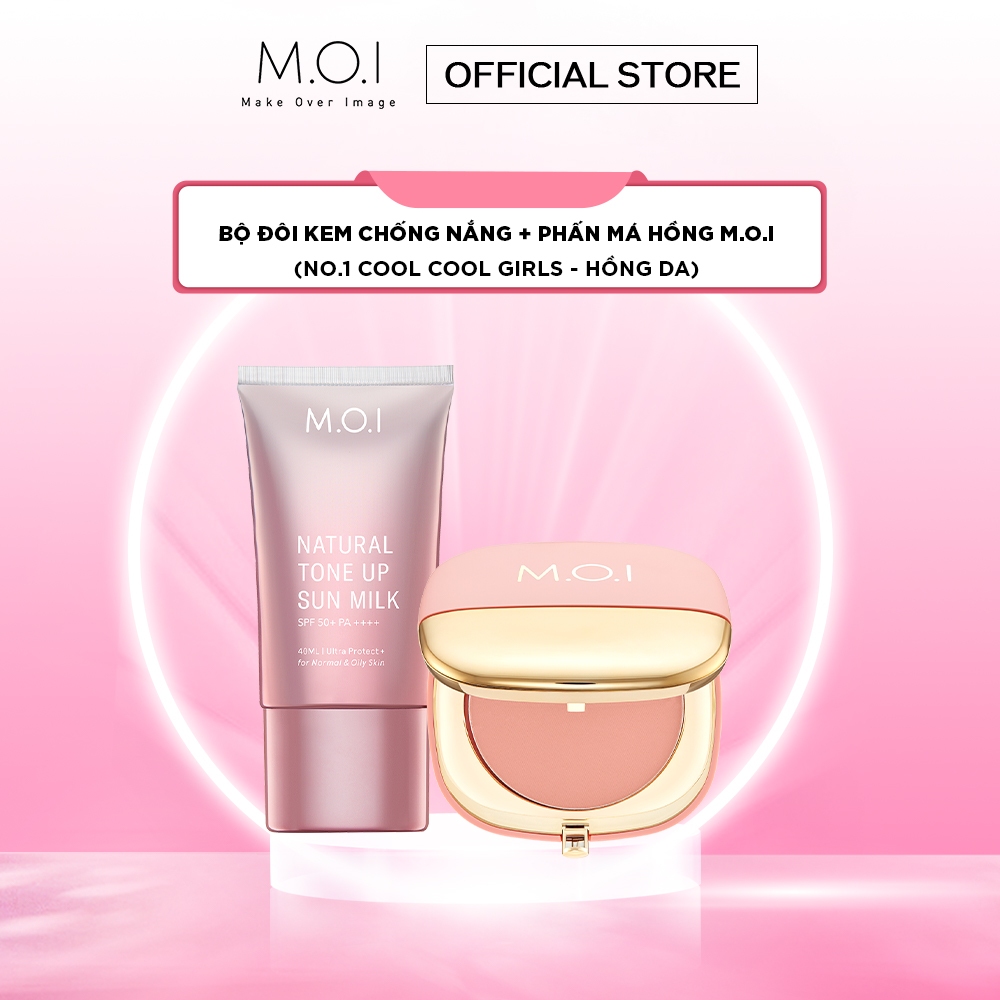 Bộ đôi M.O.I Kem chống nắng Nâng tông SPF 50+PA++++ và Phấn má Phiên bản giới hạn