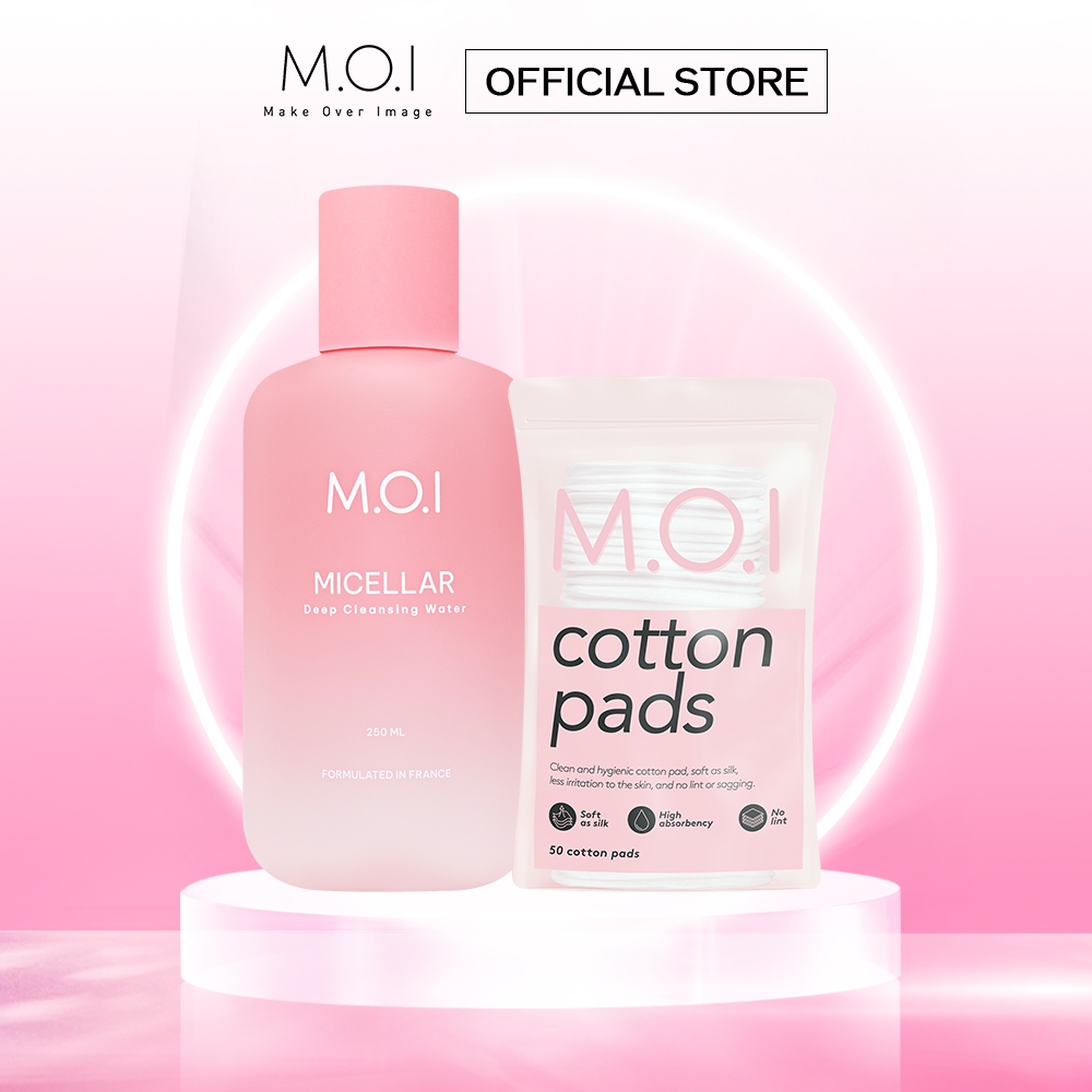 Bộ đôi M.O.I Nước tẩy trang M.O.I Micellar Deep Cleansing Water và Bông tẩy trang