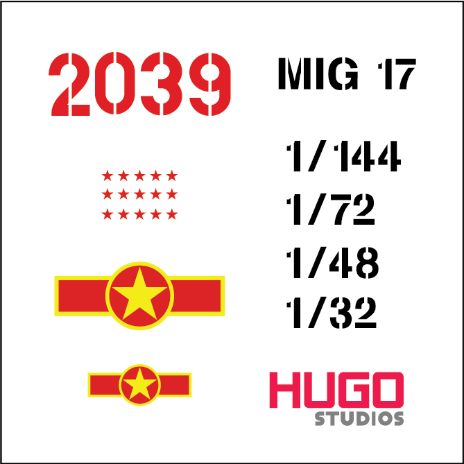 Hugo Studios Decal trượt nước máy bay MIG-17 số hiệu 2039 chưa phủ clear