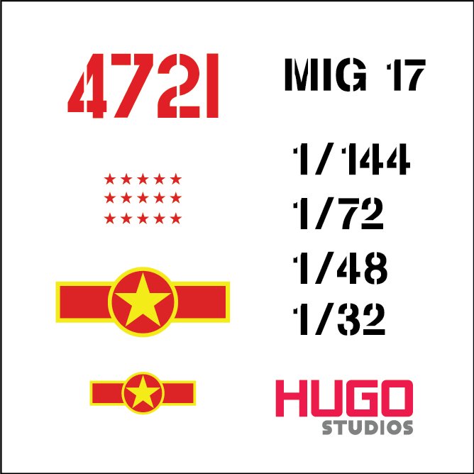 Hugo Studios Decal trượt nước máy bay MIG-17 số hiệu 4721 chưa phủ clear