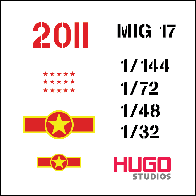 Hugo Studios Decal trượt nước máy bay MIG-17 số hiệu 2011 chưa phủ clear