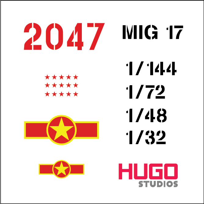 Hugo Studios Decal trượt nước máy bay MIG-17 số hiệu 2047 chưa phủ clear