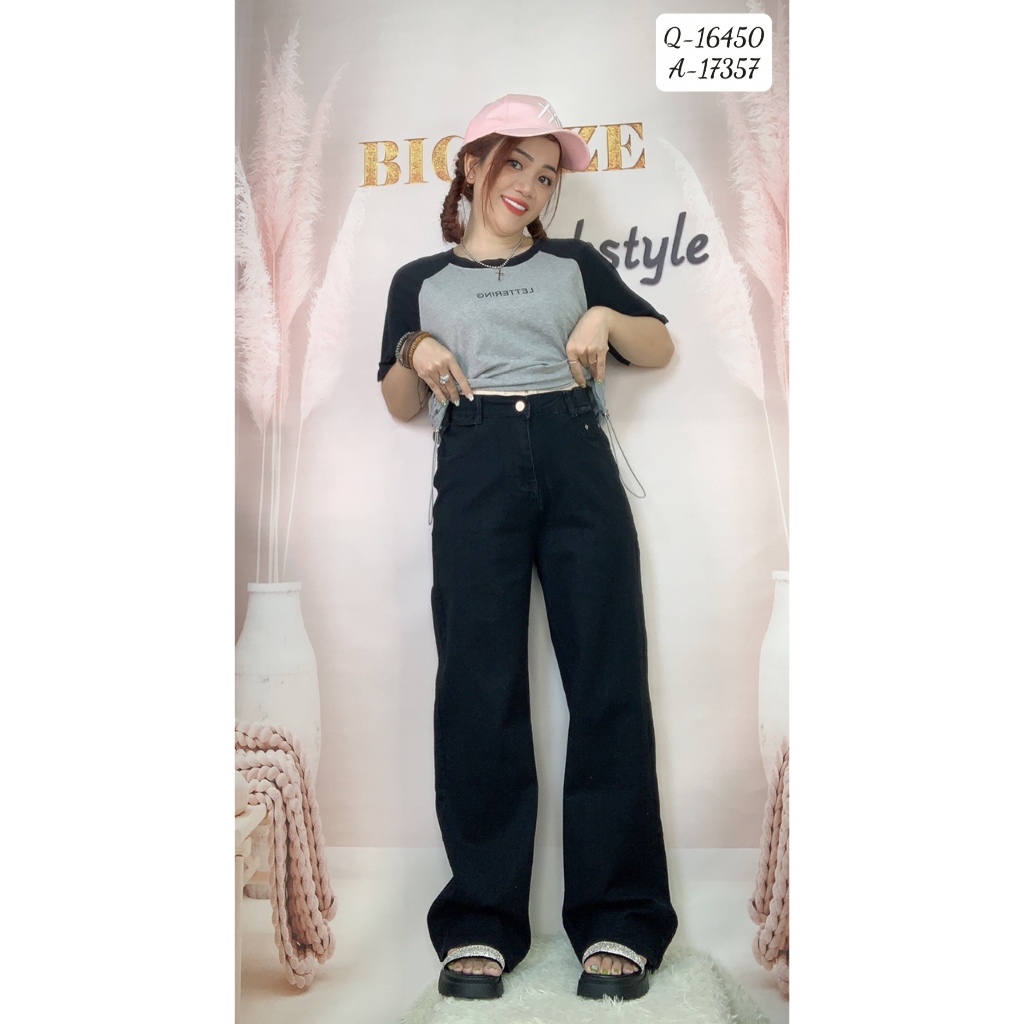 Quần ống rộng Culottes BIGSIZE jean Suông 16450-XĐẬM-ĐEN,16715-XNHẠT