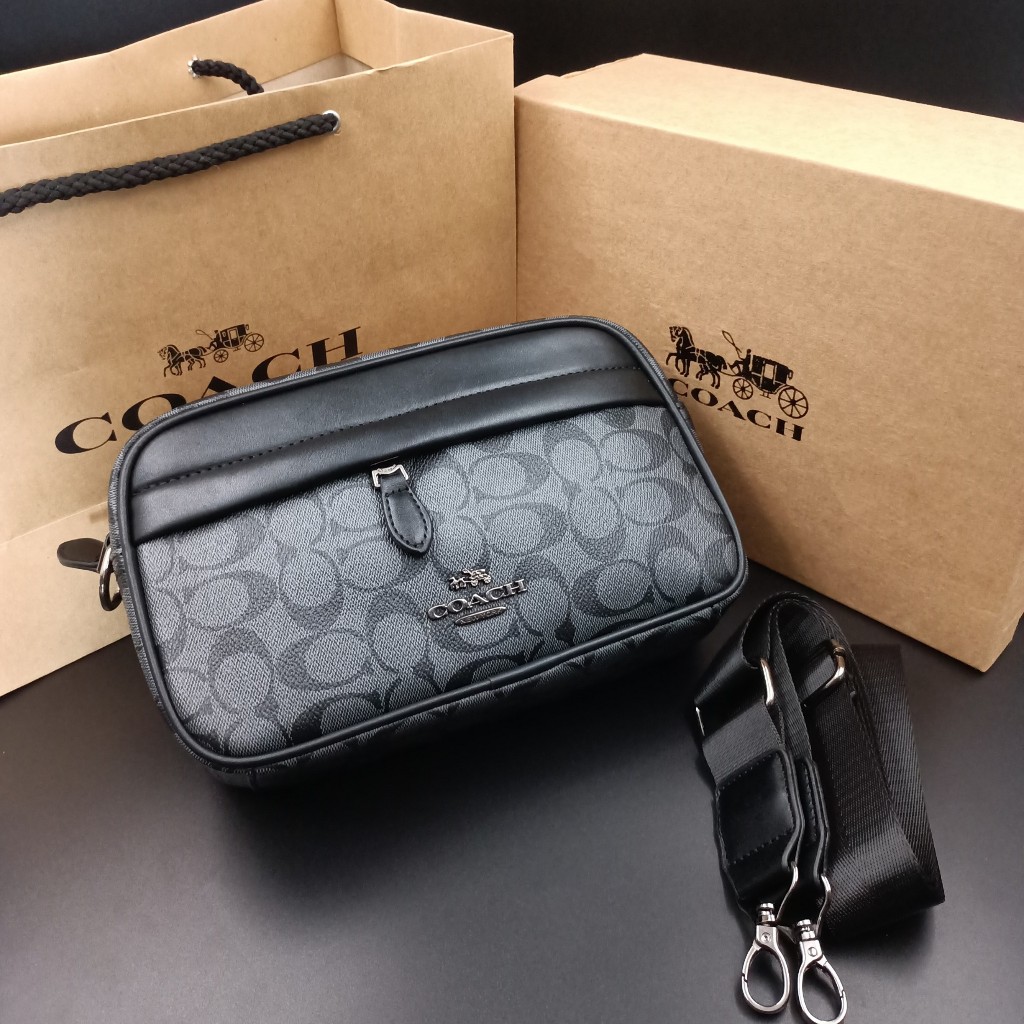 Túi nam đeo chéo coac da thật phối họa tiết mono thời trang lịch lãm size 23