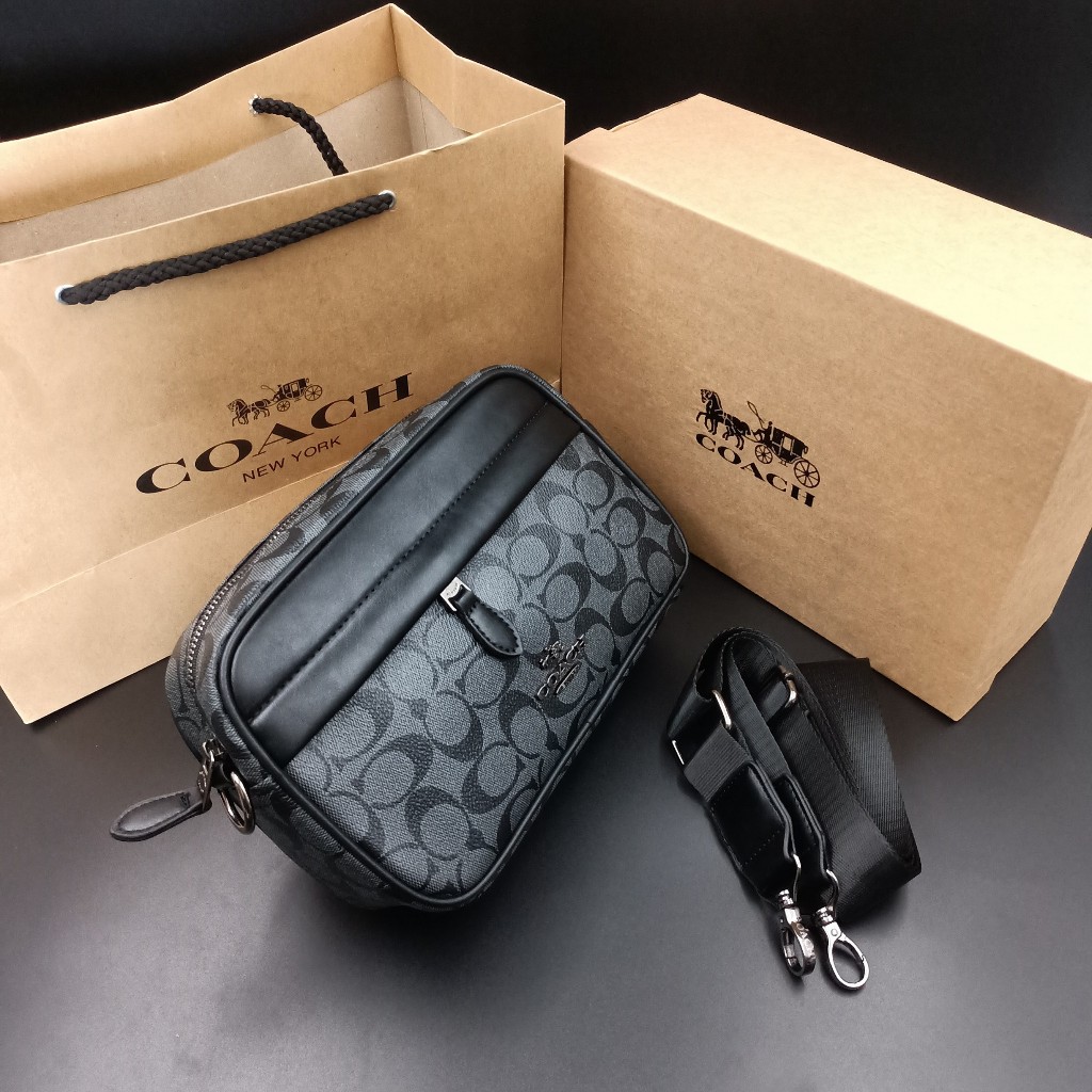 Túi nam đeo chéo coac da thật phối họa tiết mono thời trang lịch lãm size 23