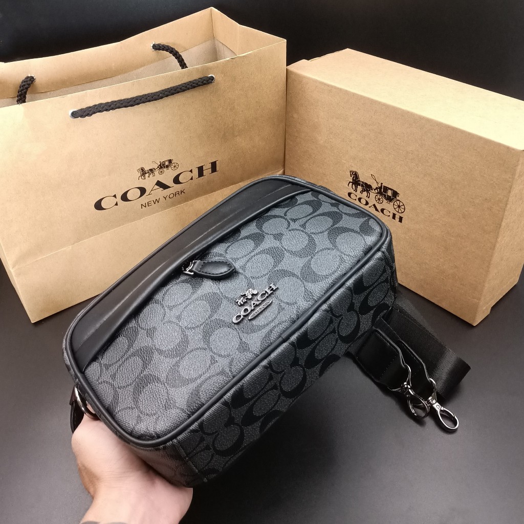 Túi nam đeo chéo coac da thật phối họa tiết mono thời trang lịch lãm size 23