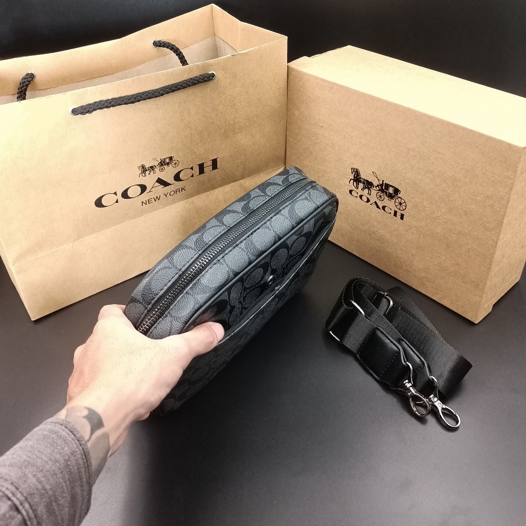 Túi nam đeo chéo coac da thật phối họa tiết mono thời trang lịch lãm size 23