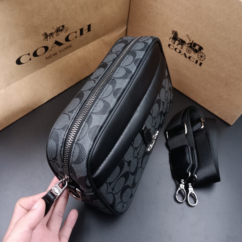 Túi nam đeo chéo coac da thật phối họa tiết mono thời trang lịch lãm size 23