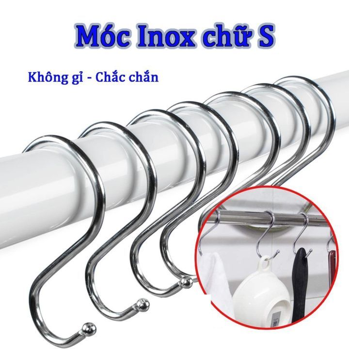 Móc treo đồ bằng thép không gỉ 304 kiểu chữ S 7cm - Móc chữ S inox đa năng có đầu tròn treo quần áo đồ đạc siêu chắc bền