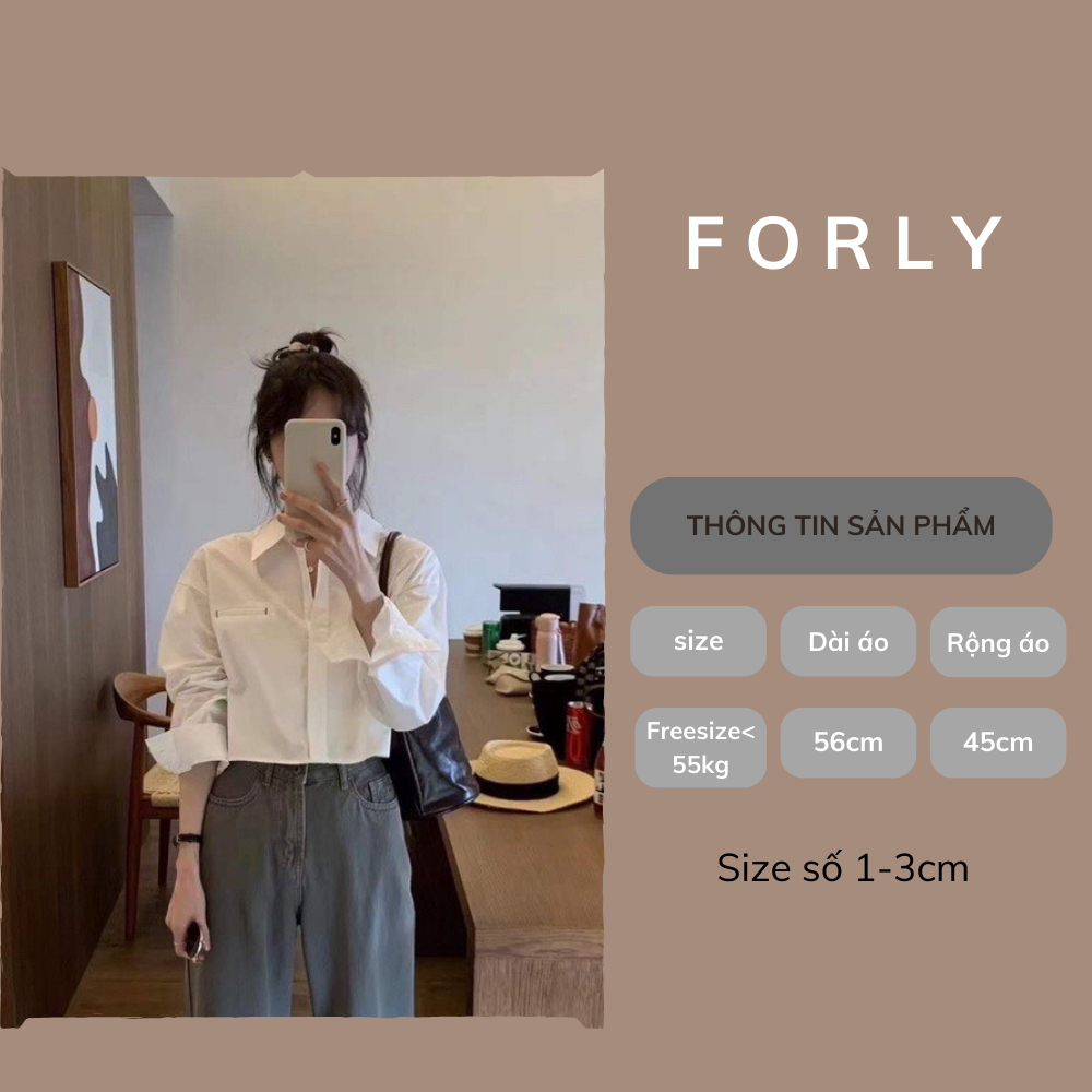 Áo sơ mi croptop forlystudio cổ đức dài tay phối túi FG046