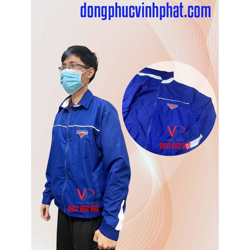Áo Khoác Đoàn Thanh Niên Việt Nam-Vải Gió 2 Lớp-Logo Thêu-Hình Thật