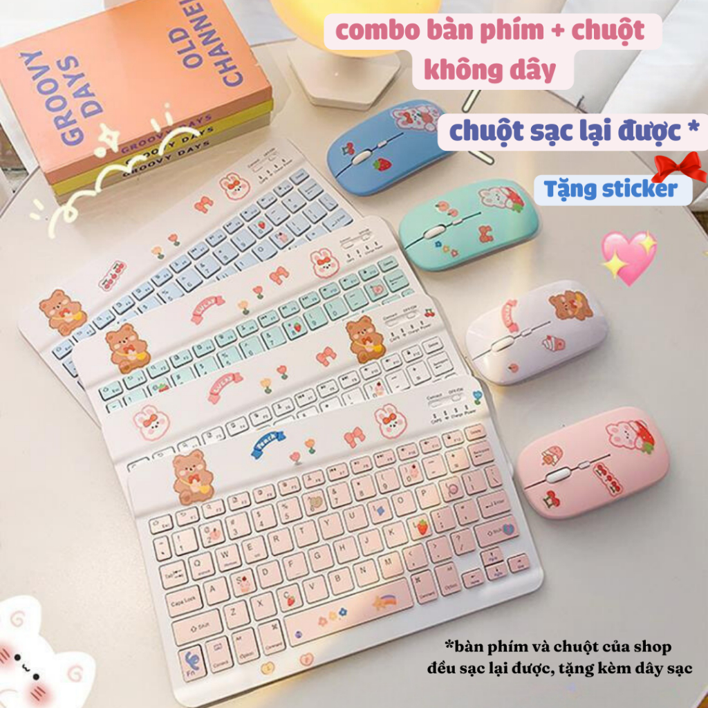 Bộ Bàn phím và Chuột không dây Bluetooth 10 inch siêu mỏng, nhẹ phù hợp cho điện thoại, Laptop,Pc, Máy tính bảng