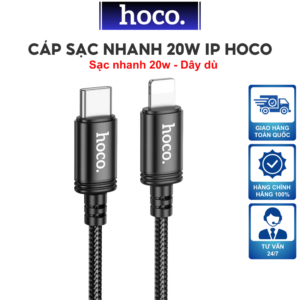 Dây sạc nhanh 20w Hoco Dây bọc dù chống gẫy dùng cho X Xs Xsm 11 12 13 14 15...