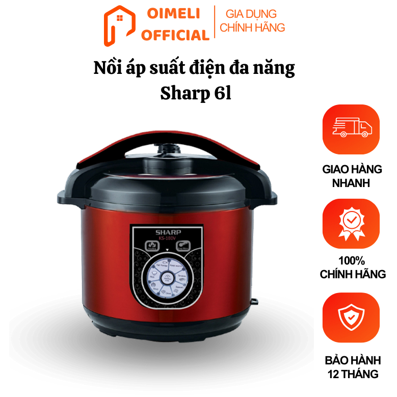 Nồi áp suất điện đa năng Sharp 6l, ninh kỹ hầm nhừ giữ trọn vị ngon, bảo hành 12 tháng