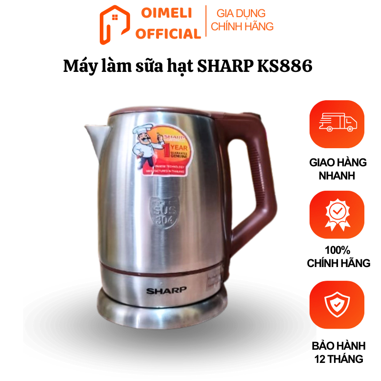 Ấm siêu tốc inox SHARP KS112 công suất 1800W, dung tích 2 lít đáp ứng các nhu cầu tiện lợi