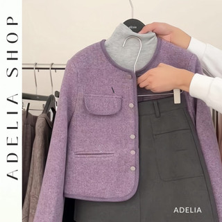 「adelia」áo khoác dạ tweed dáng ngắn màu tím pastel cổ tròn phong cách nhẹ nhàng hàn quốc td232