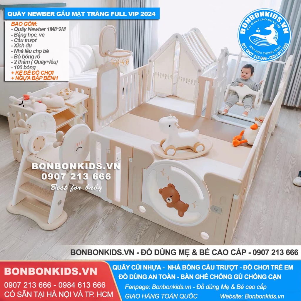 Freeship- Bộ quây cũi nhựa Gấu mặt trăng Newber FULL VIP 2024  + Quây Full cho bé